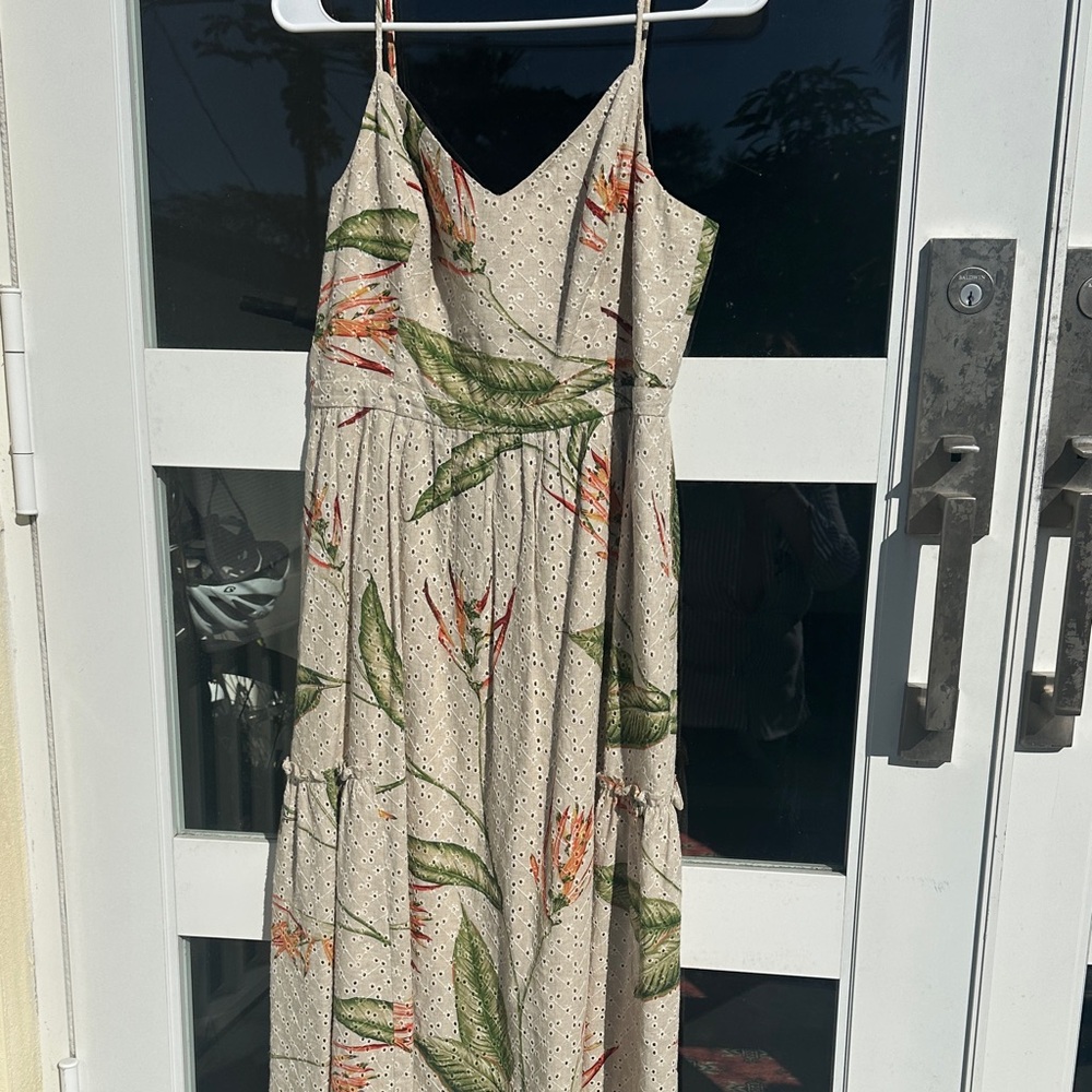 BCBGMaxAzria Cream and Green Floral Maxi Dress eyelet